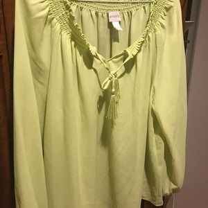 3/$20 Lime peasant style Chico blouse w/tassel ties!
